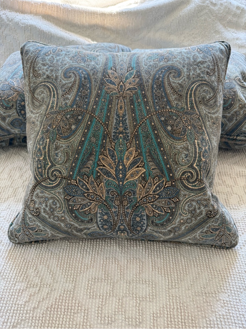 Paisley Velvet Throw Pillows 18” Set of Three With Feather Inserts Hidden Zipper